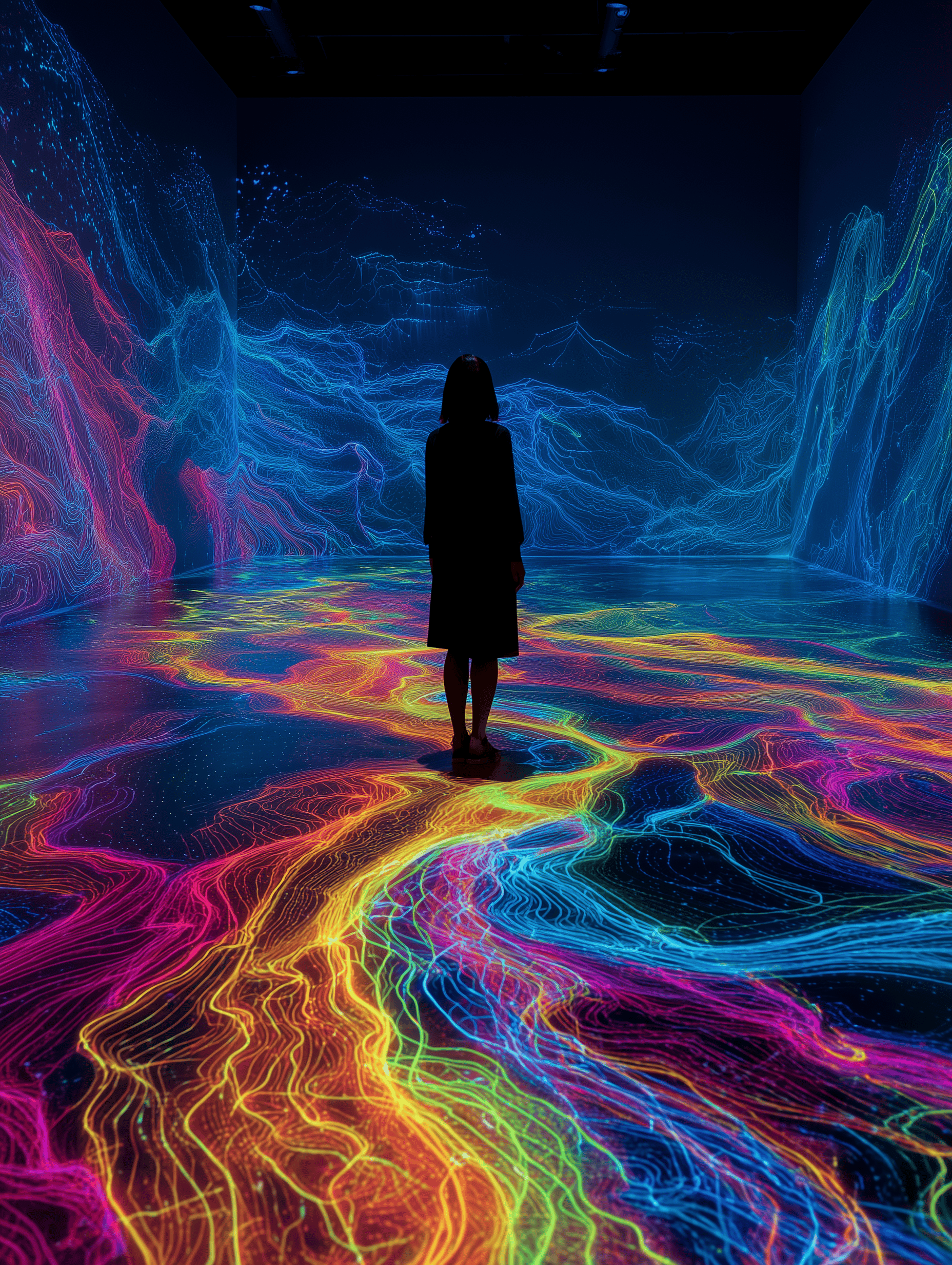 A futuristic holographic display showcasing a digital artwork